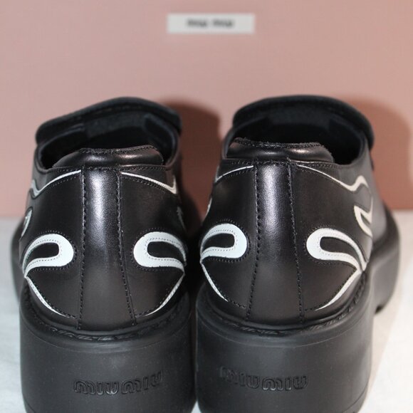 NWB MIU MIU Flame Platform Loafers Black Leather Slip Ons 40 - Picture 5 of 9